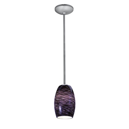 Chianti, LED Pendant, Brushed Steel Finish, Purple Swirl Glass